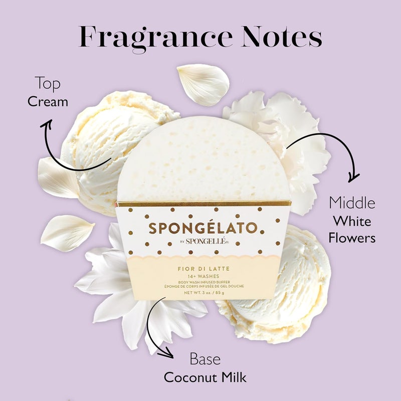 SPONGELLÉ Spongelato Loofah Exfoliating Body Scrubber by Spongelle | Infused with Body Wash | Bath & Shower Loofah for Women | 14+ uses | Fior de Latte (Vanilla) Gelato Inspired - Image 3